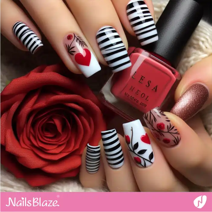 Zebra Stripes and Valentine Designs | Animal Print Nails - NB2460